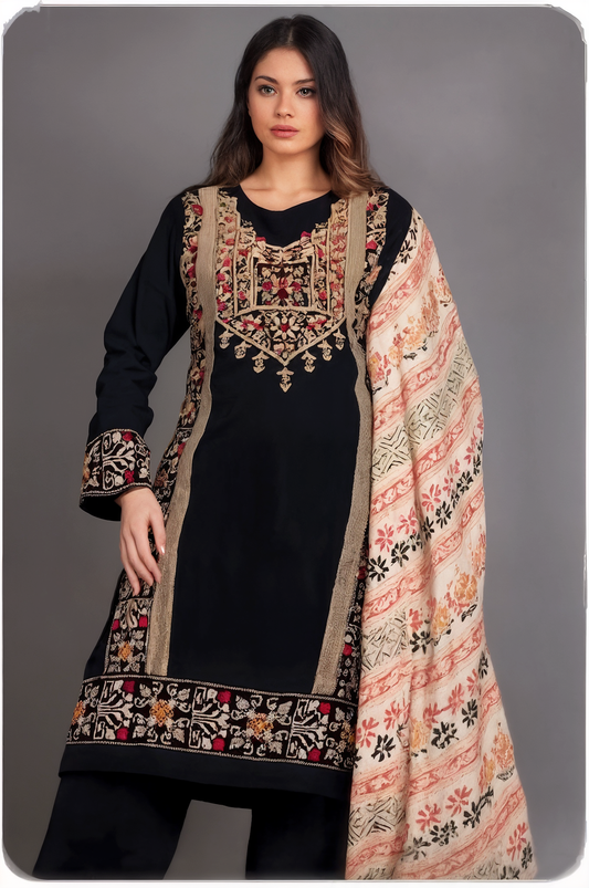 Black Embroidered 3-Piece Suit Set